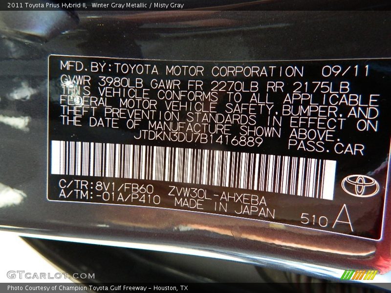 Winter Gray Metallic / Misty Gray 2011 Toyota Prius Hybrid II