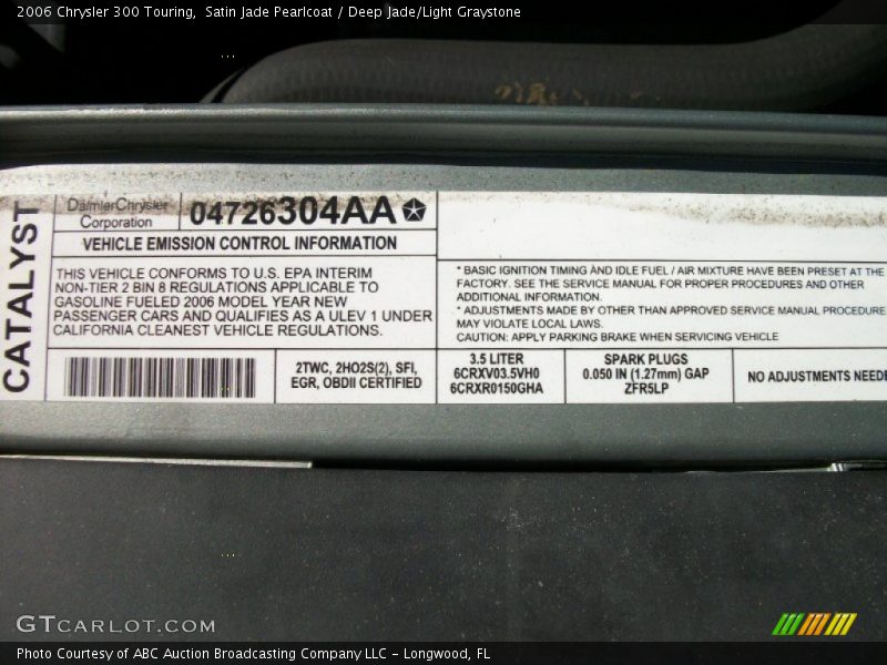 Satin Jade Pearlcoat / Deep Jade/Light Graystone 2006 Chrysler 300 Touring