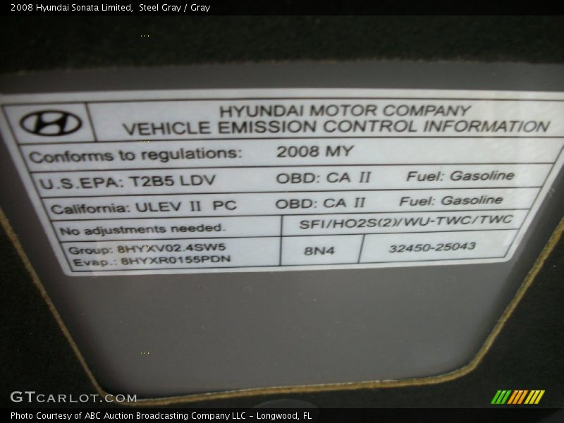 Steel Gray / Gray 2008 Hyundai Sonata Limited