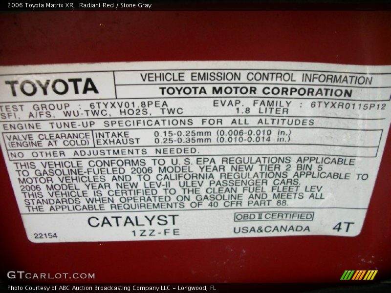 Radiant Red / Stone Gray 2006 Toyota Matrix XR