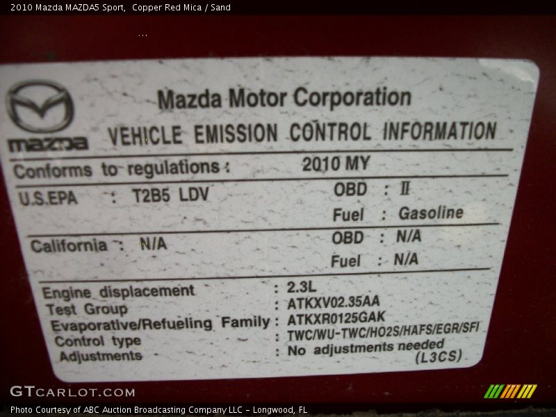 Copper Red Mica / Sand 2010 Mazda MAZDA5 Sport