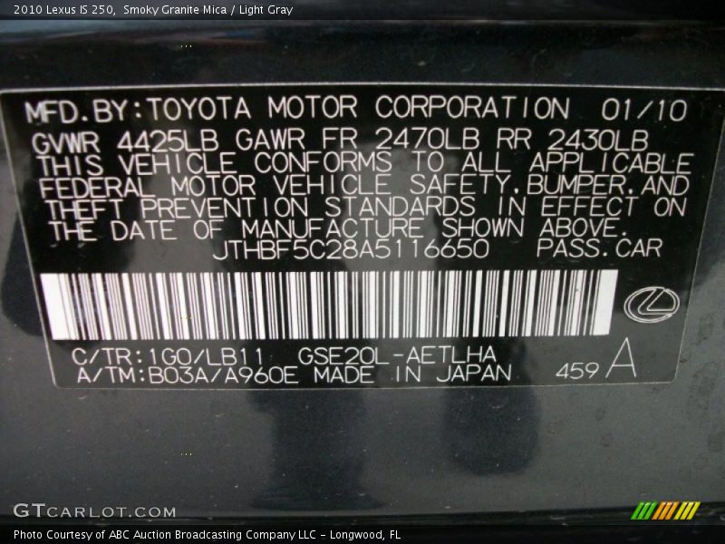 Smoky Granite Mica / Light Gray 2010 Lexus IS 250