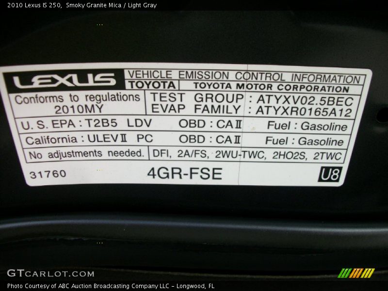 Smoky Granite Mica / Light Gray 2010 Lexus IS 250