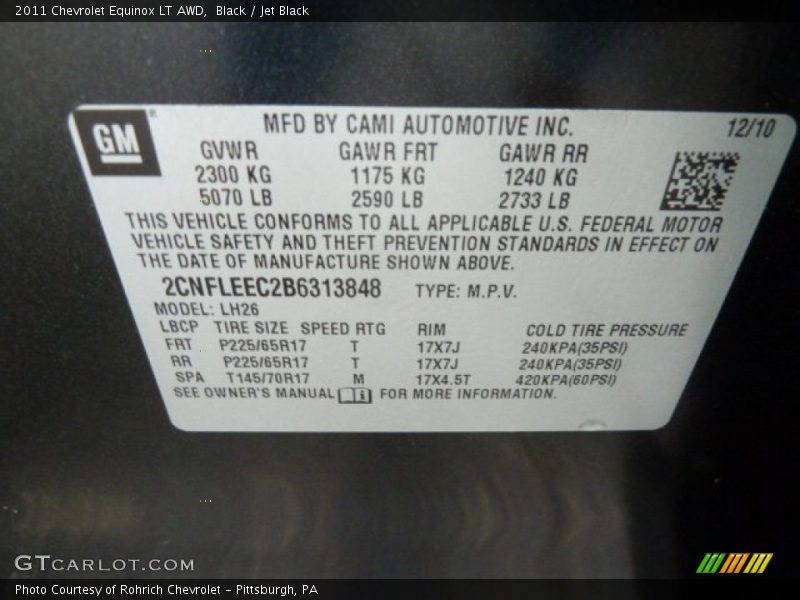 Black / Jet Black 2011 Chevrolet Equinox LT AWD