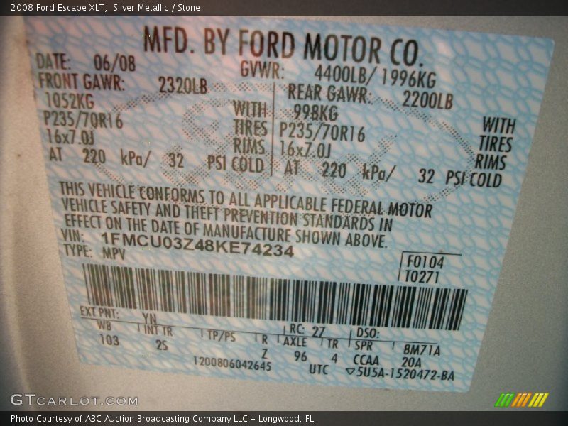 Silver Metallic / Stone 2008 Ford Escape XLT