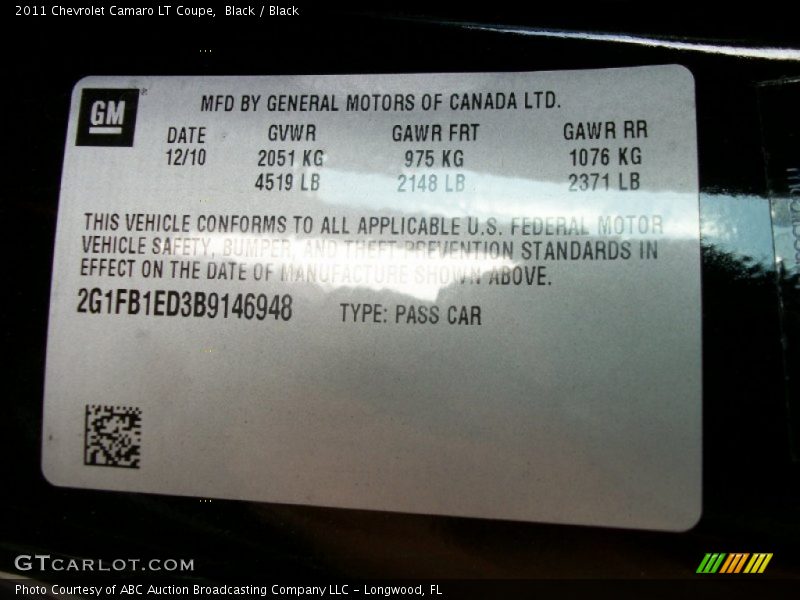 Black / Black 2011 Chevrolet Camaro LT Coupe