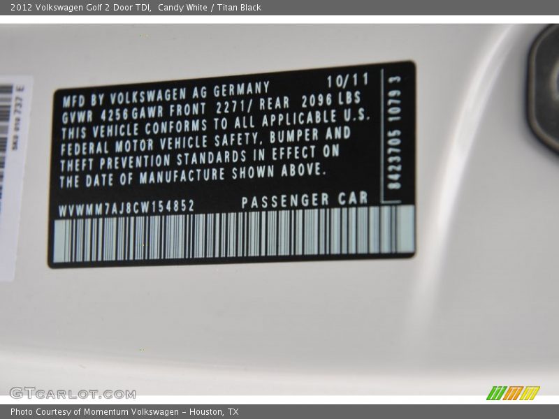 Candy White / Titan Black 2012 Volkswagen Golf 2 Door TDI