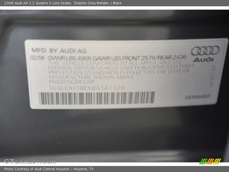Dolphin Grey Metallic / Black 2008 Audi A4 3.2 Quattro S-Line Sedan