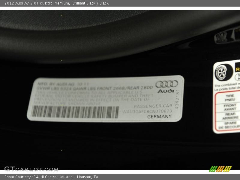 Brilliant Black / Black 2012 Audi A7 3.0T quattro Premium