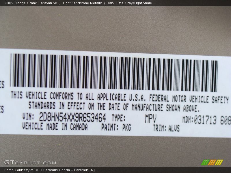 Light Sandstone Metallic / Dark Slate Gray/Light Shale 2009 Dodge Grand Caravan SXT