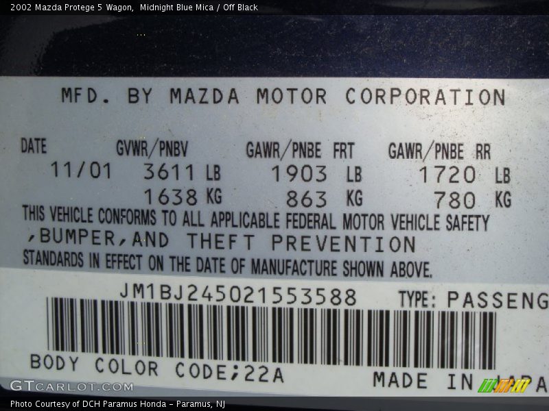 Midnight Blue Mica / Off Black 2002 Mazda Protege 5 Wagon