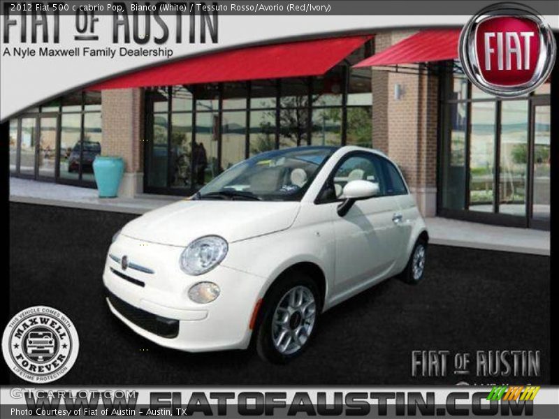 Bianco (White) / Tessuto Rosso/Avorio (Red/Ivory) 2012 Fiat 500 c cabrio Pop