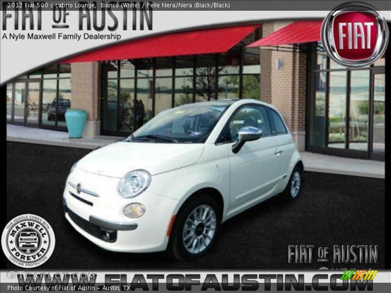 Bianco (White) / Pelle Nera/Nera (Black/Black) 2012 Fiat 500 c cabrio Lounge