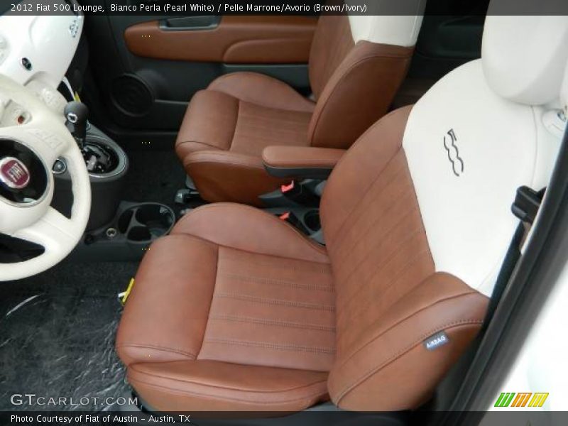 Bianco Perla (Pearl White) / Pelle Marrone/Avorio (Brown/Ivory) 2012 Fiat 500 Lounge