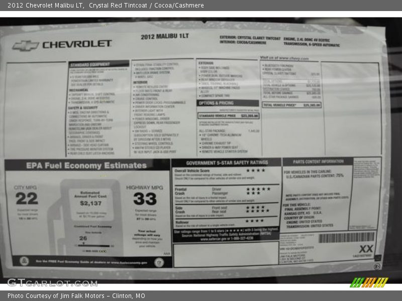 Crystal Red Tintcoat / Cocoa/Cashmere 2012 Chevrolet Malibu LT