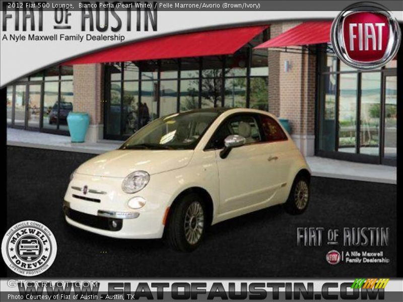 Bianco Perla (Pearl White) / Pelle Marrone/Avorio (Brown/Ivory) 2012 Fiat 500 Lounge