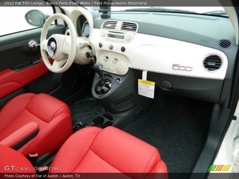 Bianco Perla (Pearl White) / Pelle Rossa/Avorio (Red/Ivory) 2012 Fiat 500 Lounge