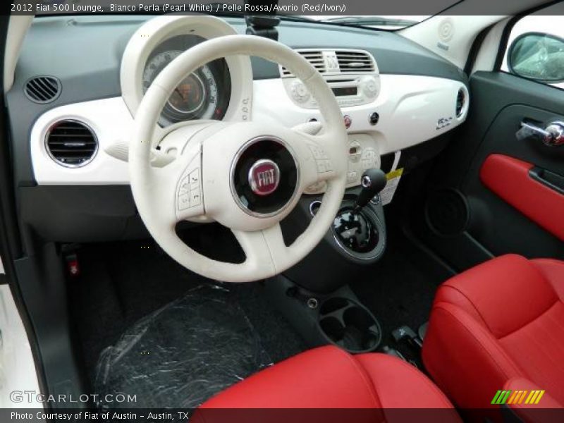 Bianco Perla (Pearl White) / Pelle Rossa/Avorio (Red/Ivory) 2012 Fiat 500 Lounge