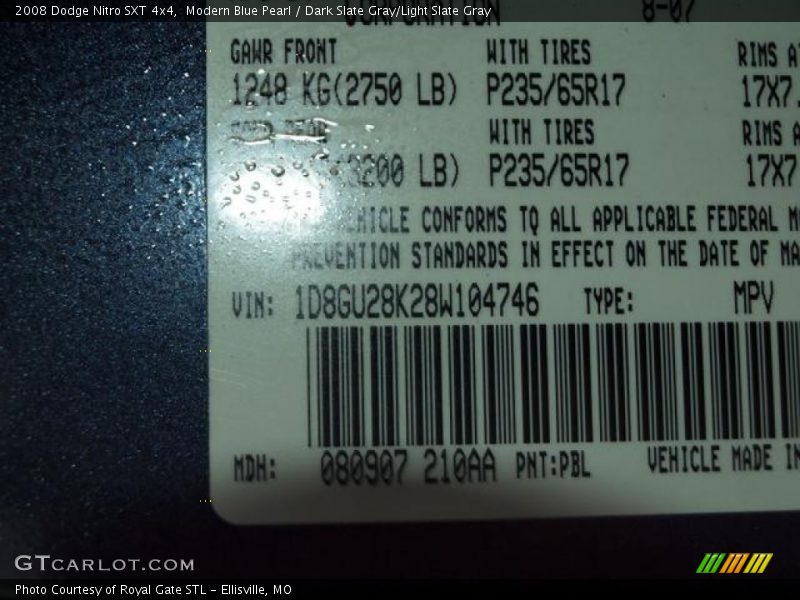 Modern Blue Pearl / Dark Slate Gray/Light Slate Gray 2008 Dodge Nitro SXT 4x4