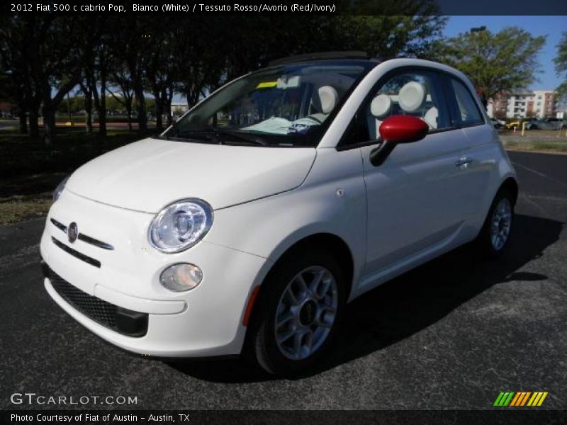 Bianco (White) / Tessuto Rosso/Avorio (Red/Ivory) 2012 Fiat 500 c cabrio Pop