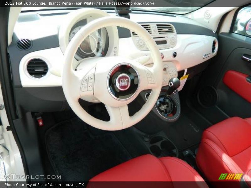 Bianco Perla (Pearl White) / Pelle Rossa/Avorio (Red/Ivory) 2012 Fiat 500 Lounge