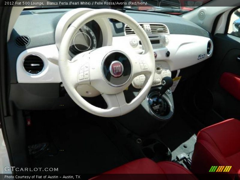 Bianco Perla (Pearl White) / Pelle Rossa/Avorio (Red/Ivory) 2012 Fiat 500 Lounge