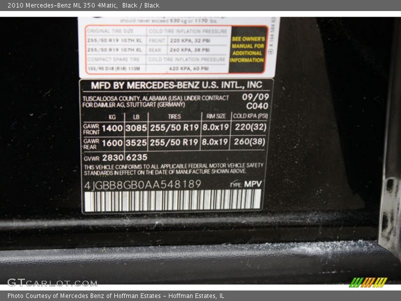 Black / Black 2010 Mercedes-Benz ML 350 4Matic