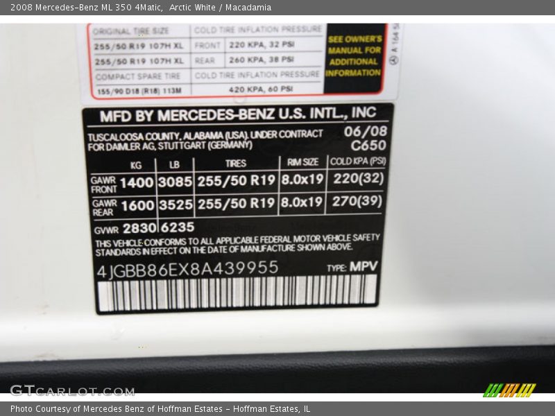 Arctic White / Macadamia 2008 Mercedes-Benz ML 350 4Matic