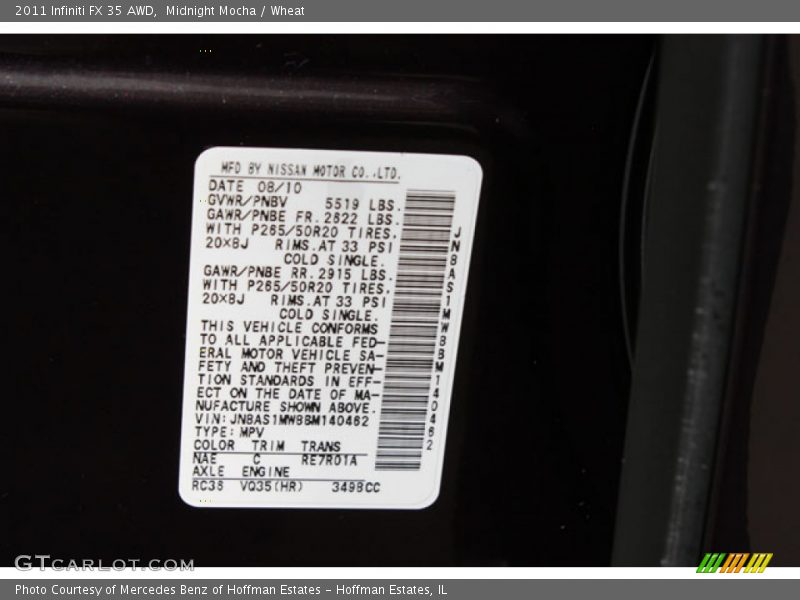 Midnight Mocha / Wheat 2011 Infiniti FX 35 AWD