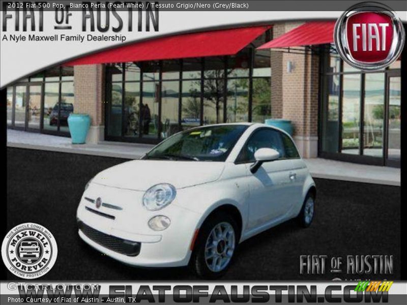 Bianco Perla (Pearl White) / Tessuto Grigio/Nero (Grey/Black) 2012 Fiat 500 Pop