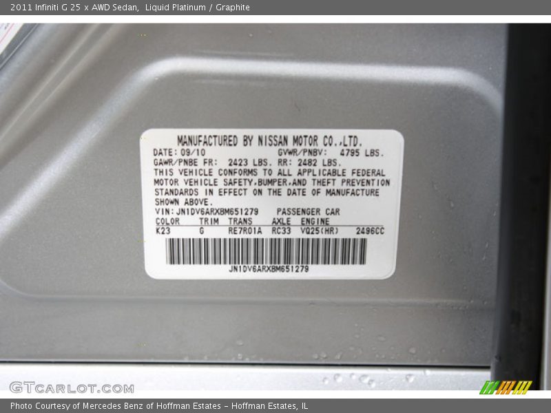 Liquid Platinum / Graphite 2011 Infiniti G 25 x AWD Sedan