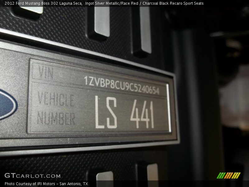 Info Tag of 2012 Mustang Boss 302 Laguna Seca