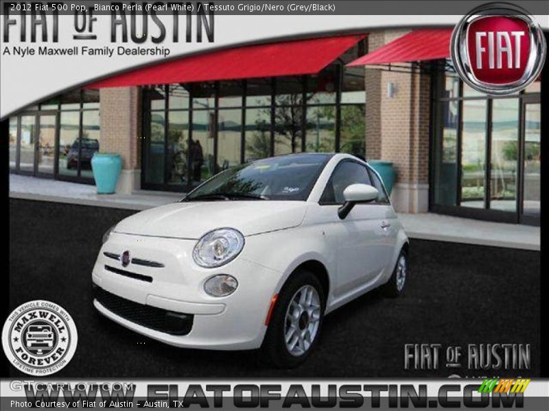 Bianco Perla (Pearl White) / Tessuto Grigio/Nero (Grey/Black) 2012 Fiat 500 Pop