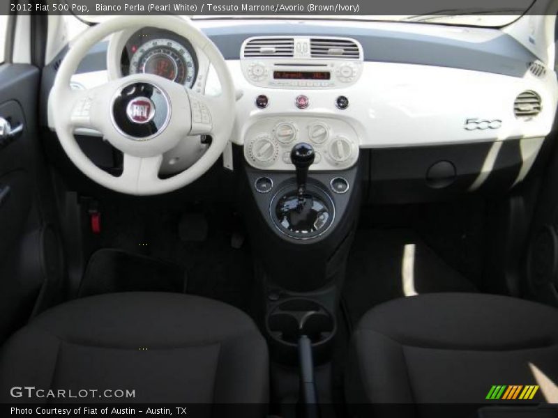 Bianco Perla (Pearl White) / Tessuto Marrone/Avorio (Brown/Ivory) 2012 Fiat 500 Pop