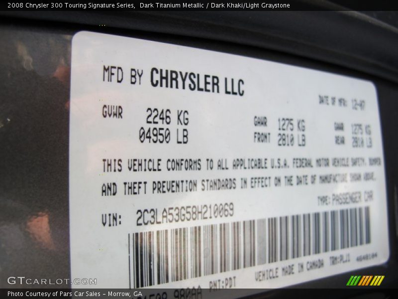 Dark Titanium Metallic / Dark Khaki/Light Graystone 2008 Chrysler 300 Touring Signature Series
