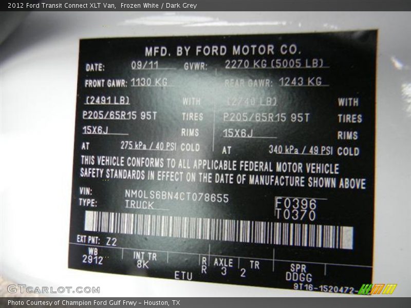 Frozen White / Dark Grey 2012 Ford Transit Connect XLT Van