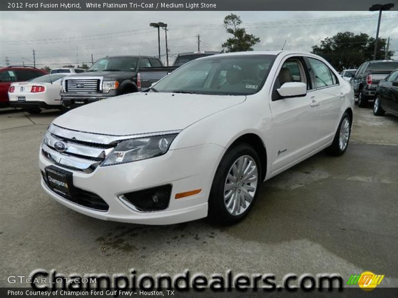 White Platinum Tri-Coat / Medium Light Stone 2012 Ford Fusion Hybrid