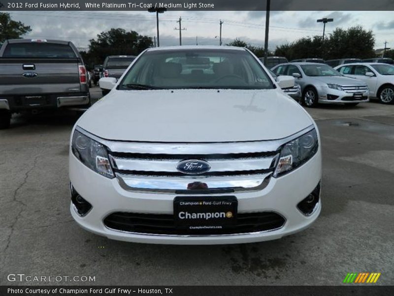 White Platinum Tri-Coat / Medium Light Stone 2012 Ford Fusion Hybrid