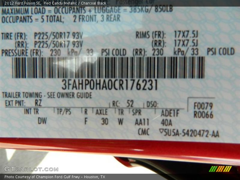 Red Candy Metallic / Charcoal Black 2012 Ford Fusion SE