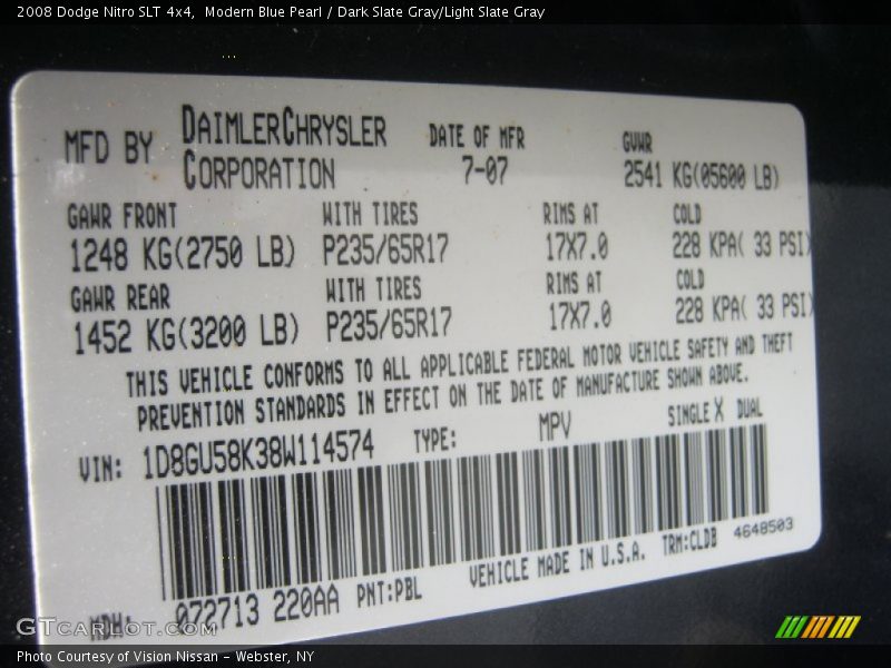 Modern Blue Pearl / Dark Slate Gray/Light Slate Gray 2008 Dodge Nitro SLT 4x4