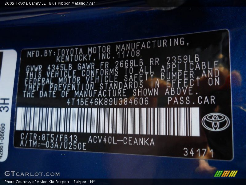 Blue Ribbon Metallic / Ash 2009 Toyota Camry LE
