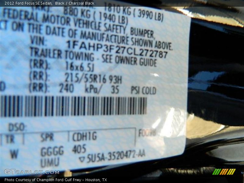 Black / Charcoal Black 2012 Ford Focus SE Sedan