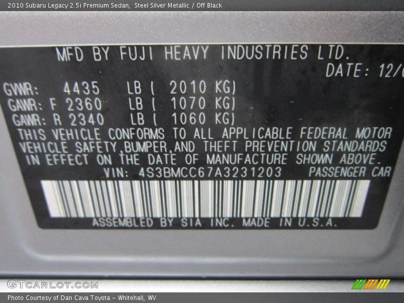 Steel Silver Metallic / Off Black 2010 Subaru Legacy 2.5i Premium Sedan