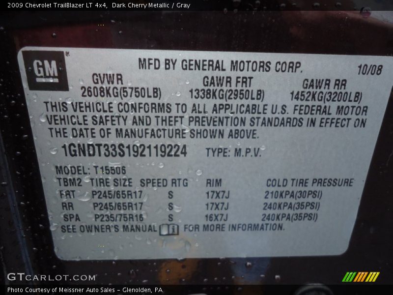 Dark Cherry Metallic / Gray 2009 Chevrolet TrailBlazer LT 4x4