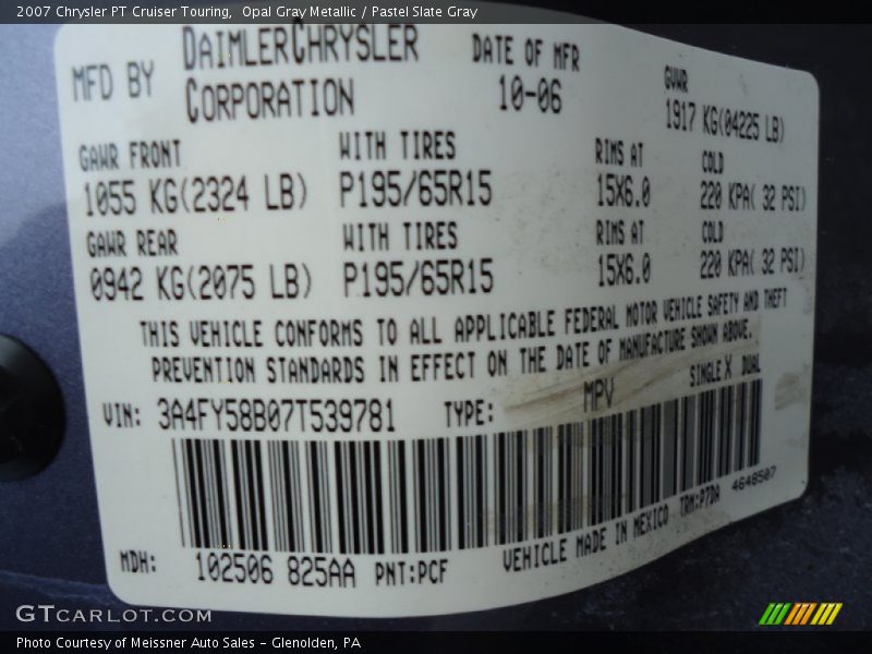 Opal Gray Metallic / Pastel Slate Gray 2007 Chrysler PT Cruiser Touring