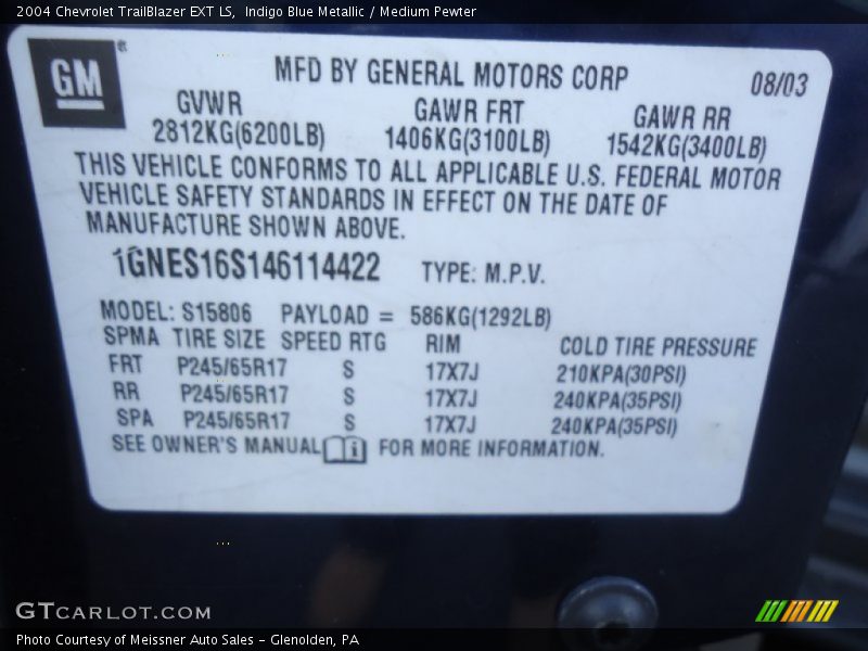 Indigo Blue Metallic / Medium Pewter 2004 Chevrolet TrailBlazer EXT LS