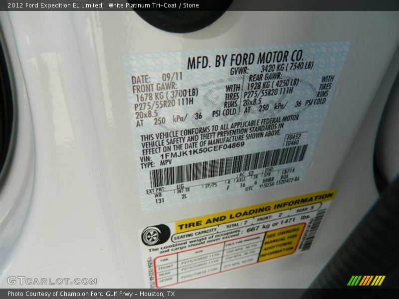 White Platinum Tri-Coat / Stone 2012 Ford Expedition EL Limited