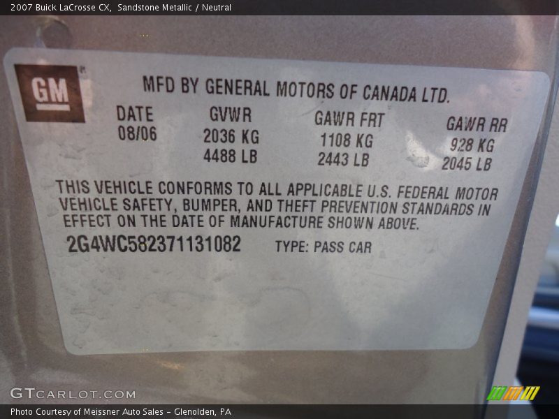 Sandstone Metallic / Neutral 2007 Buick LaCrosse CX
