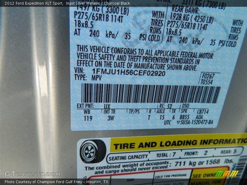 2012 Expedition XLT Sport Ingot Silver Metallic Color Code UX