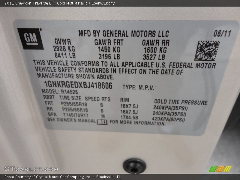 Gold Mist Metallic / Ebony/Ebony 2011 Chevrolet Traverse LT